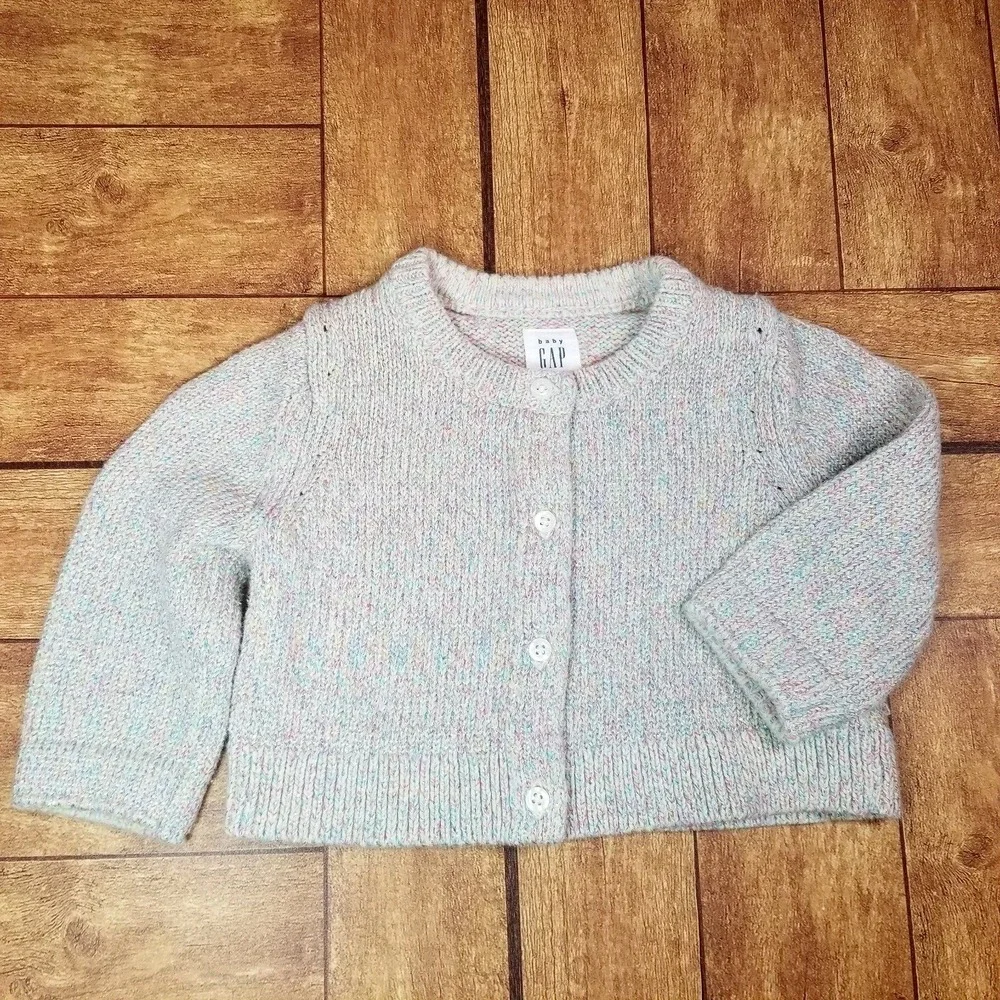 Baby Gap Rainbow Metallic‎ Thread Button Front Long Sleeve Cotton Sweater 3-6 mo